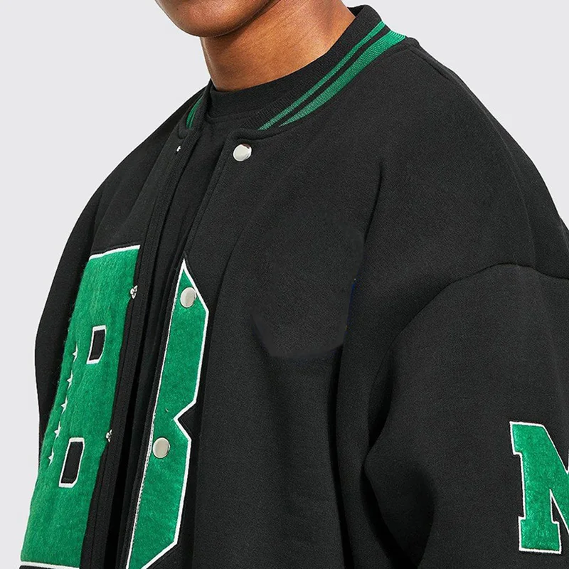 Custom Snap Button Closure Embroidery Letter Pattern leather sleeves letterman wool varsities jacket