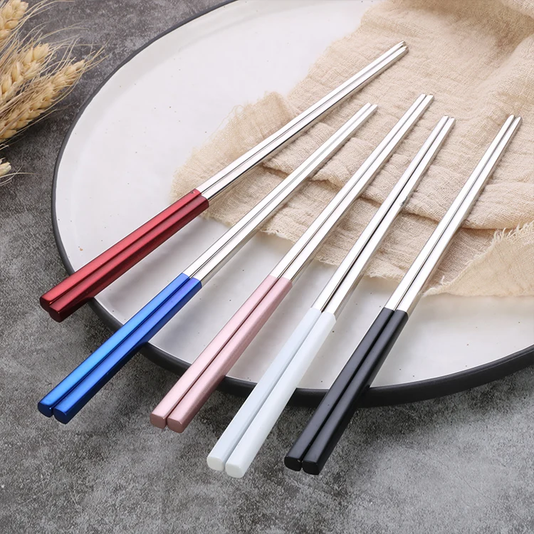 Reusable Korean Japanese Titanium Stainless Steel Gold Color Chopsticks Gift Set