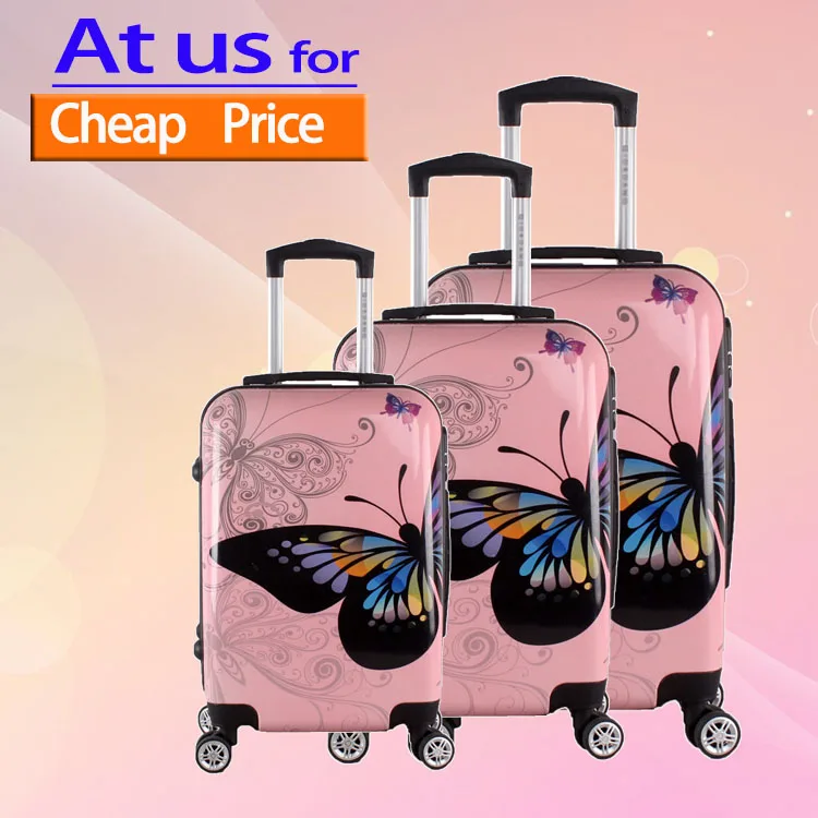 Custom Printing ABS PC Hard Shell Luggage Koffer 3pcs Set Butterfly Pattern Printed Suitcase Travel Bags Hand Suitcase