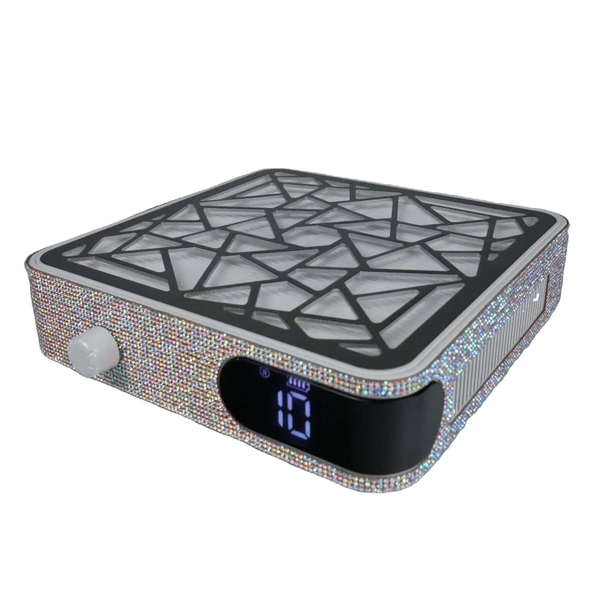 Strong Suction Low Noise Nail Art Vacuum Cleaner 3500RPM Table Rechargeable Nail Dust Collector With Rhinestones