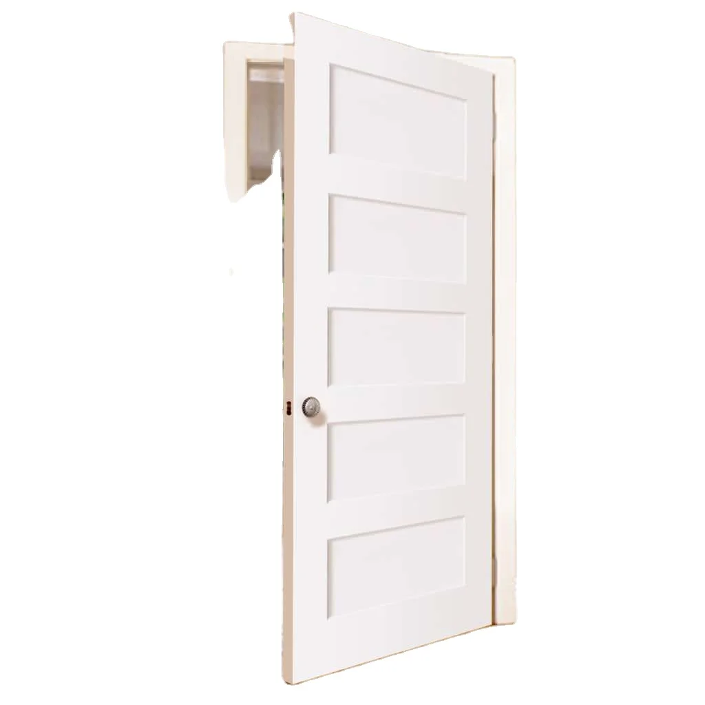 Cheap Price White primered Painted Interior Pre Hung MDF hollow core wood Shaker swing Door for Apartment