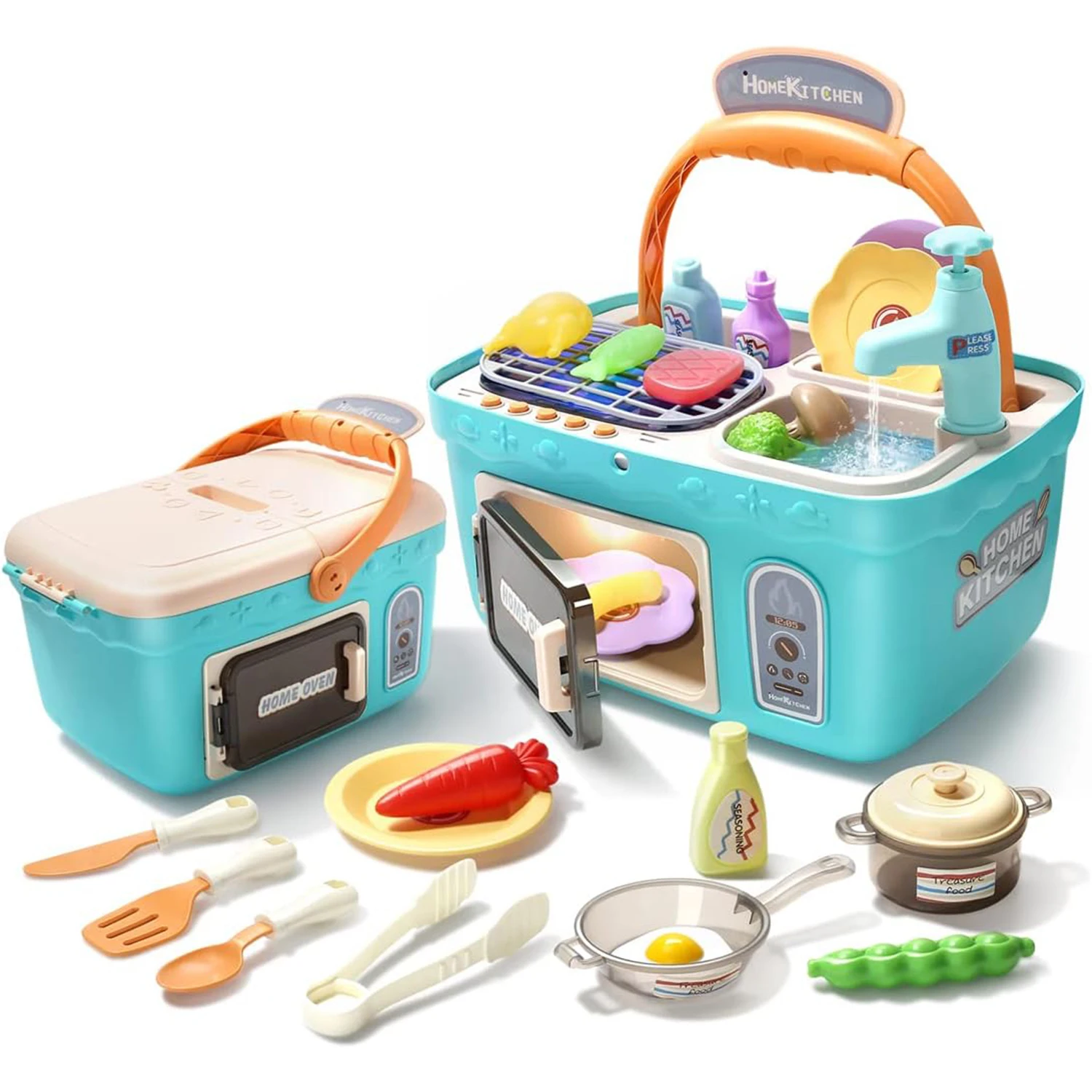 Kids Kitchen Set Pretend Play Picnic Cooking Toys Kitchen Play Set Portable Pinic Basket Home Appliance Toys for Kids Boys Girls