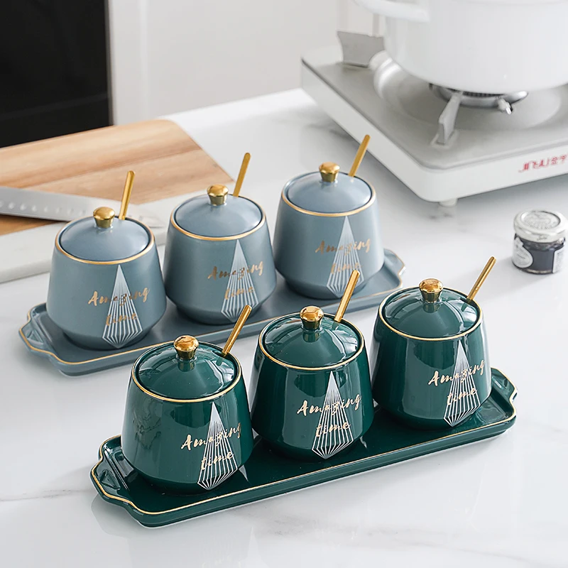 Creative Personality Geometric Pattern Letter Printing Irregular Shape Nordic Ceramic Seasoning Jar