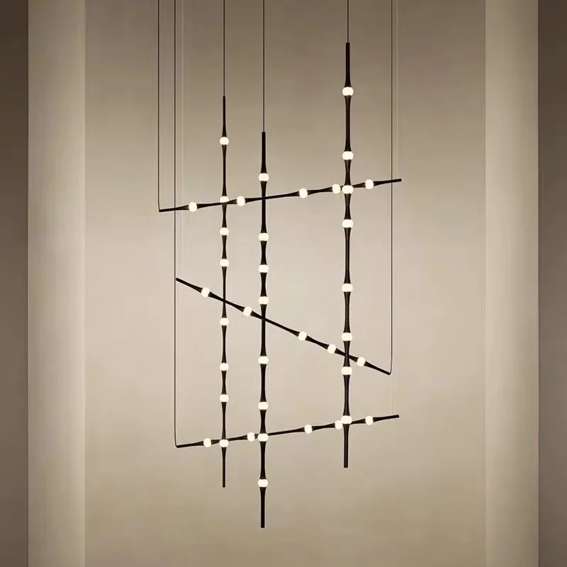 Modern minimalist restaurant one-word bamboo chandelier high-end living room designer loft duplex staircase bedside lamp