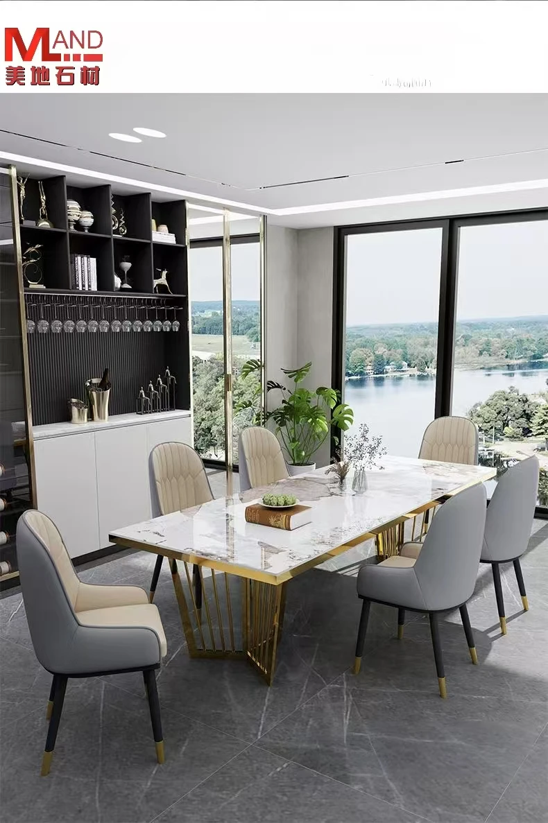 Studio direct sales natural jade green white luxury stone dining table conference table high-end marble long table