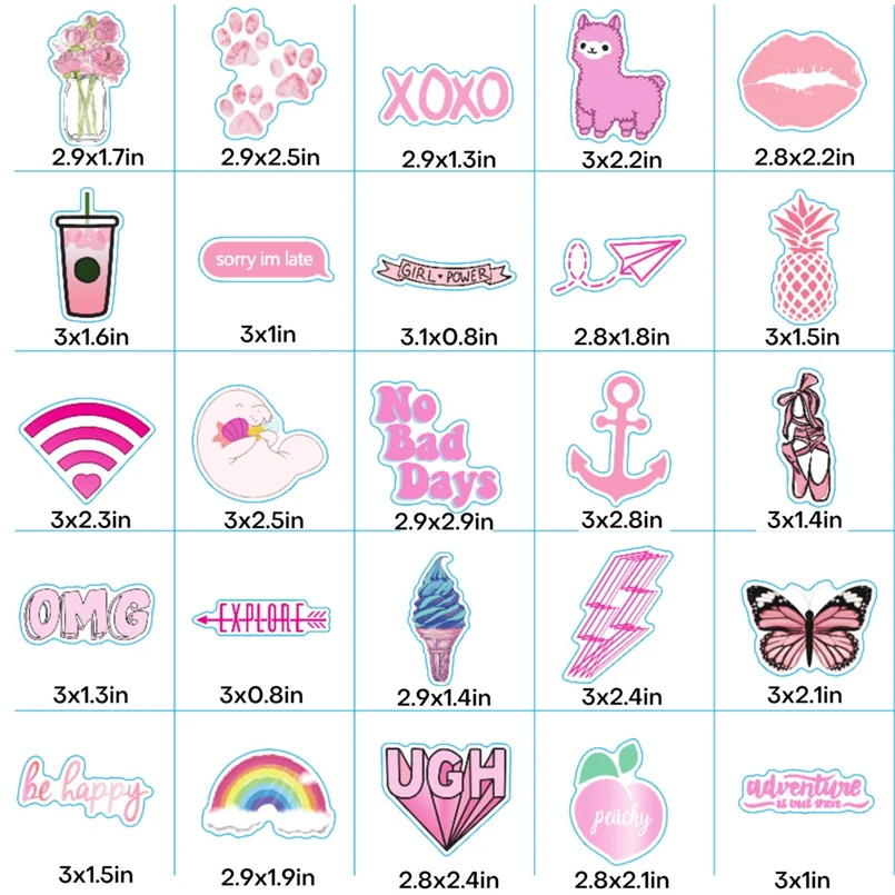 100 Pink Stickers Pack Vsco Stickers For Water Bottles Custom Vinyl Die Cut Decorative Cartoon Stickers