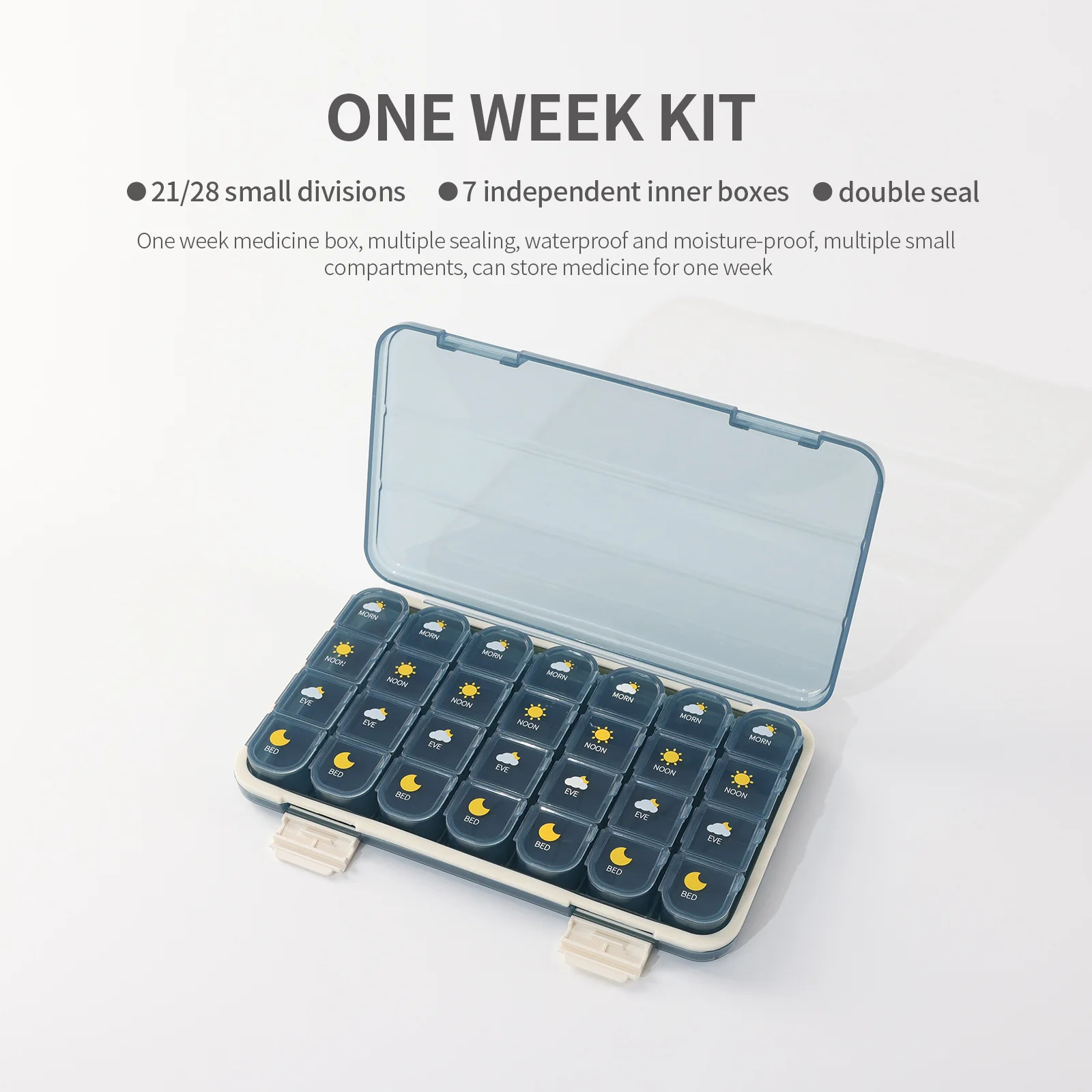 Portable 28 compartments 4 Weeks 7 Days Medicine Organizer  monthly Pill Organizer with outer case