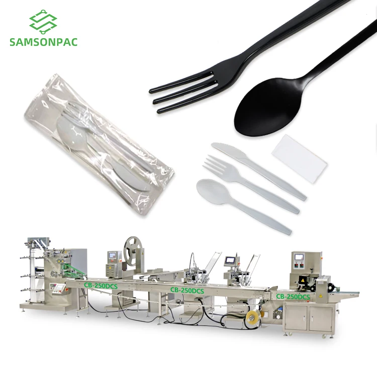 Fully automatic horizontal disposable paper towels toothpicks knives forks and spoons packaging machine line
