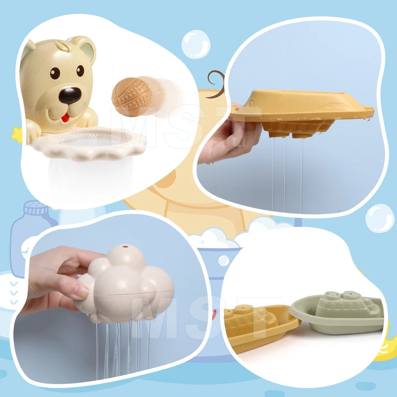Baby Bath Toys Shower Toys Suction Cup Bathtub Basketball Hoop Stacking Floating Boats Train Toddler Mold Free Baby Bath Toys