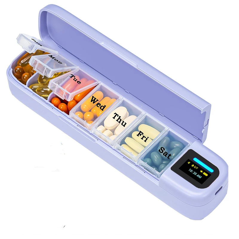 Smart BT Automatic Pill Dispenser 7-Days Medication Organizer  Lights Indicate Sound Reminder Alarm & Phone Notification