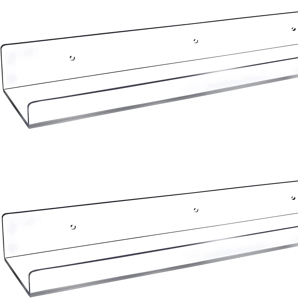 24-Inch Long Clear Acrylic Floating Shelves Febwind Wall Ledge Invisible Wall Mounted Floating Bookshelf U Shape Wall Shelf