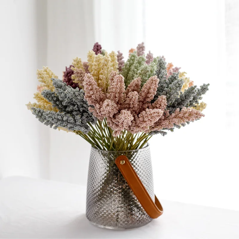 DREA 6Pcs/Pack Artificial Vanilla Mini Foam Berry Spike Artificial Flowers for wedding home decoration