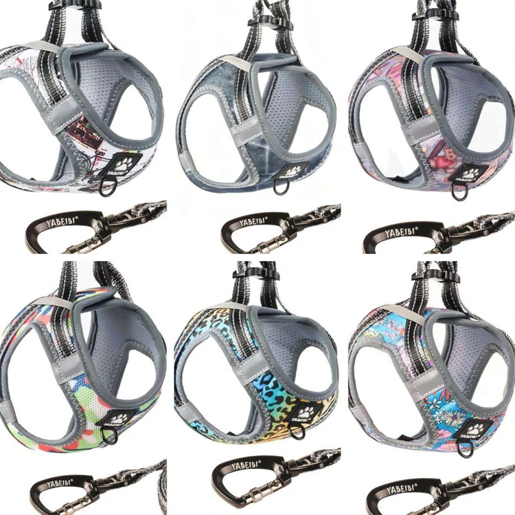 Neoprene Mesh Set Padded Strap Leads Dog Harness Vest Collar Set With Reflective Piping For Dogs