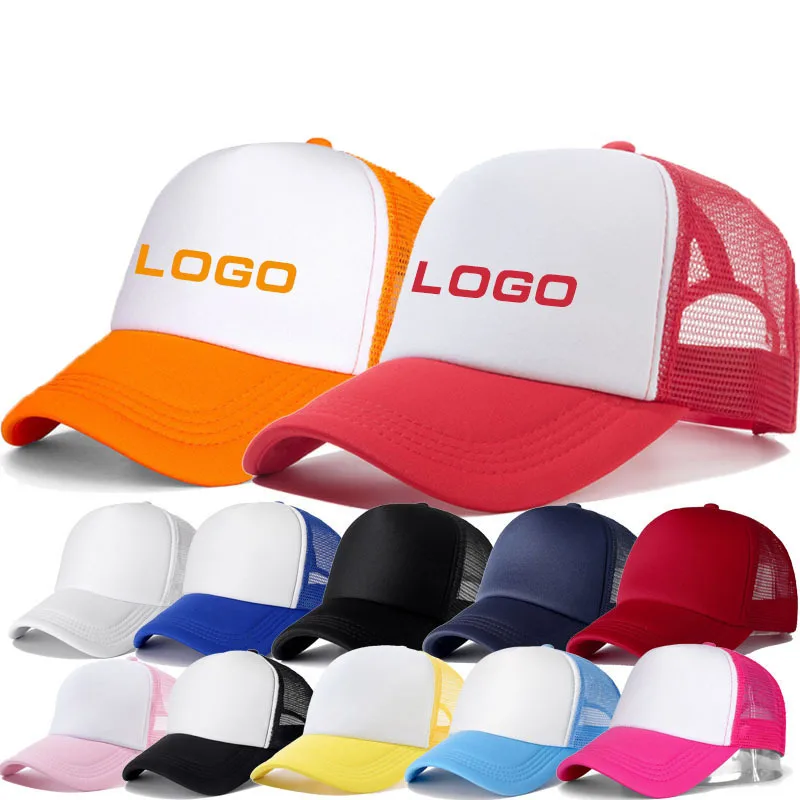 Custom logo blank 5 Panel foam mesh baseball trucker hat Advertising promotional hats caps