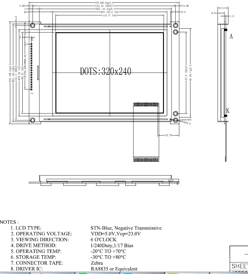 Graphic lcd screen 320x240 resolution for industrial instruments