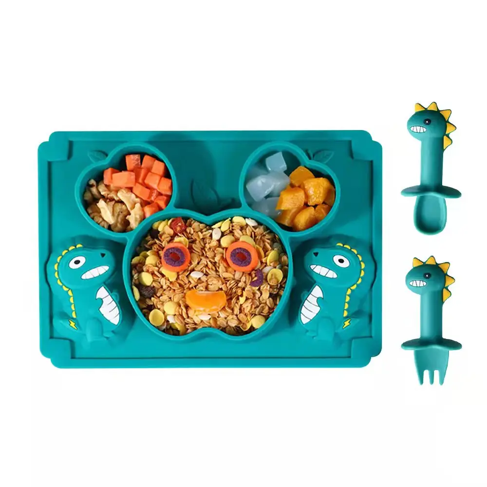 2022 hot selling Good Quality Factory Directly Baby Dinosaur Durable Toddler Plates Silicone Plate