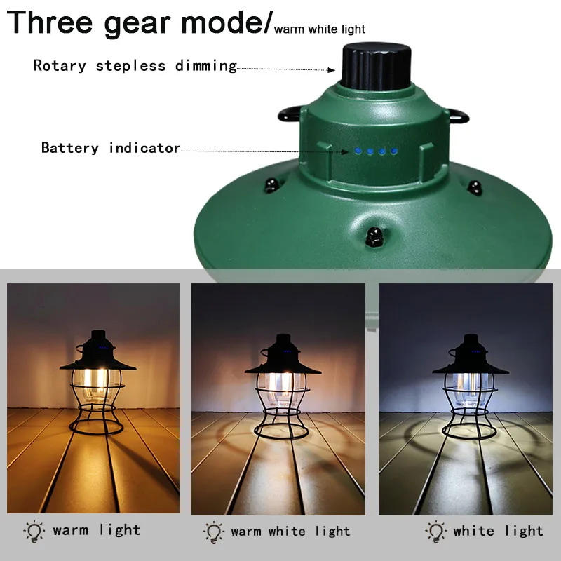 Portable Battery Powered Warm Vintage Style Led Camping Lantern for Garden Party