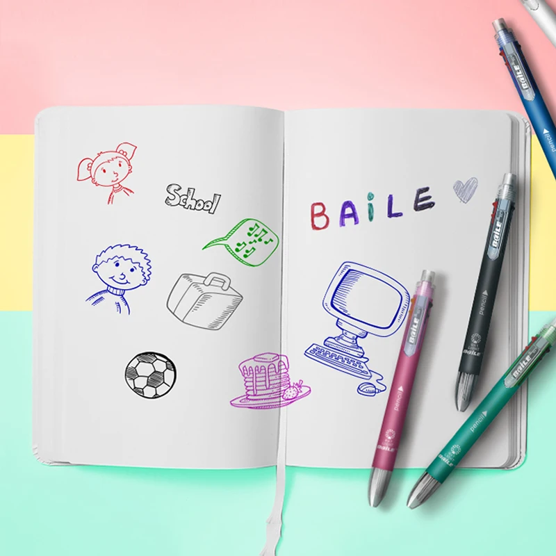 6 In 1 Multicolor Ballpoint Pens 5 Colors Ball Pen 1 Automatic Pencil With Eraser For School Office Writing Supplies Stationery