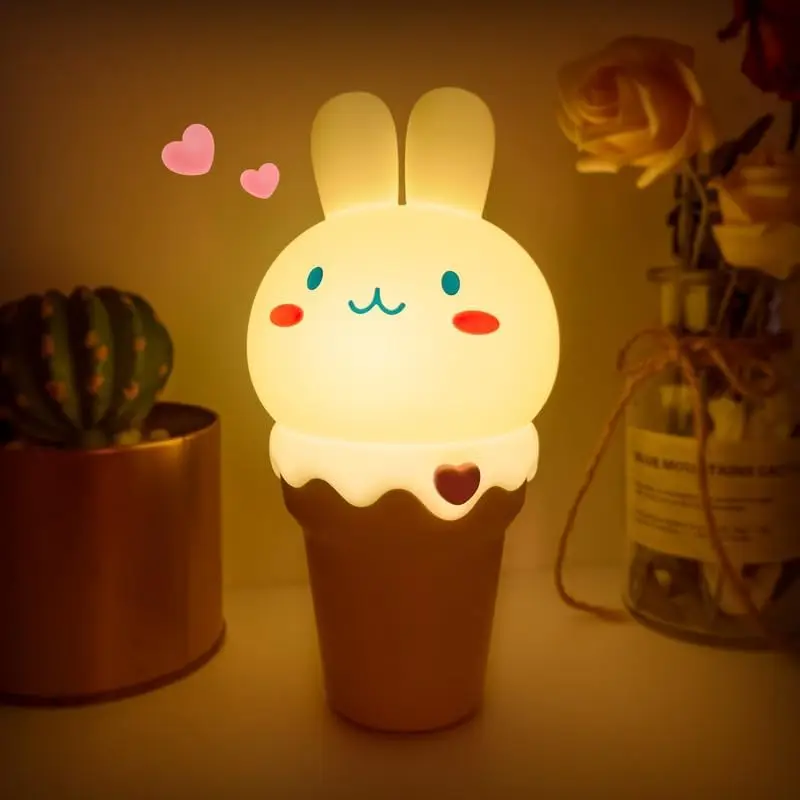 LOHAS  Rechargeable RGB 7-Colors Silicone Night Lights Pat Control Nightlight Ice Cream Bunny Night Lights for Kids Baby Gift