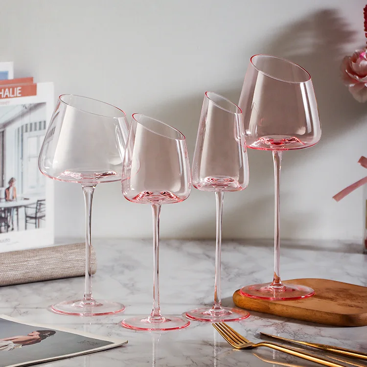Copas Glass Goblet Wine Glass Crystal De Vino French Oblique Mouth Flamingo Wine Glass Special Gift for Lovers Red Luxury OEM