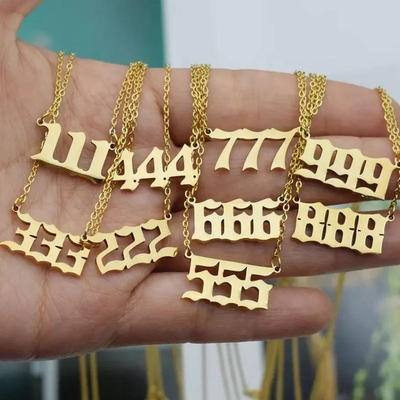Модные покрыты золотом серебром Lucky 111 222 333 444 555 666 777 888 999 женщины ювелирные изделия из нержавеющей стали Ангел номер ожерелье