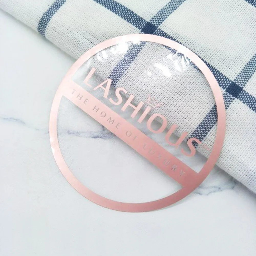 OEM Private Design Rose Gold Foil Clear round Sticker Transparent Vinyl Adhesive Label for Perfume & Cosmetics Food Custom Logo