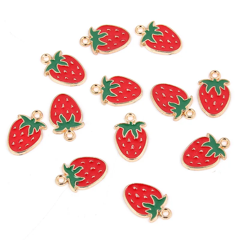 Gold Color Enamel Small Red Strawberry Charms Pendant Fit Women Girls Necklace Bracelet DIY Making Jewelry Accessories