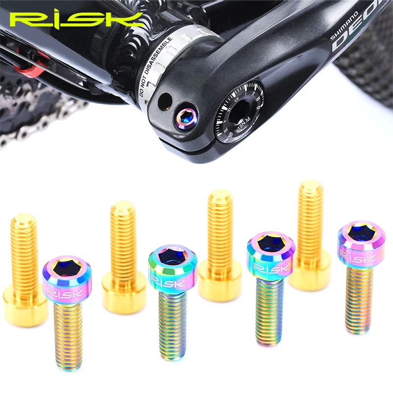 2pcs Risk Titanium Alloy Bike Crank Arm Bolts M6*18mm MTB Mountain Bike Screws Ultralight Cycling Crank Arm Bolts Bike Parts