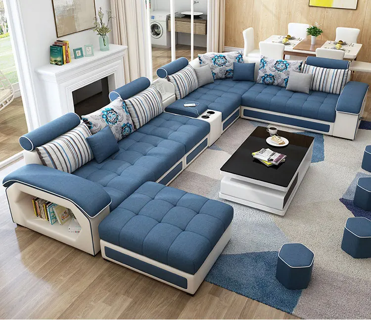 Reclinable Waterproof Relax Fabric Sectional Sofa Set Living Room Furniture Solid Wood Frame High Density Foam Modular Sofa