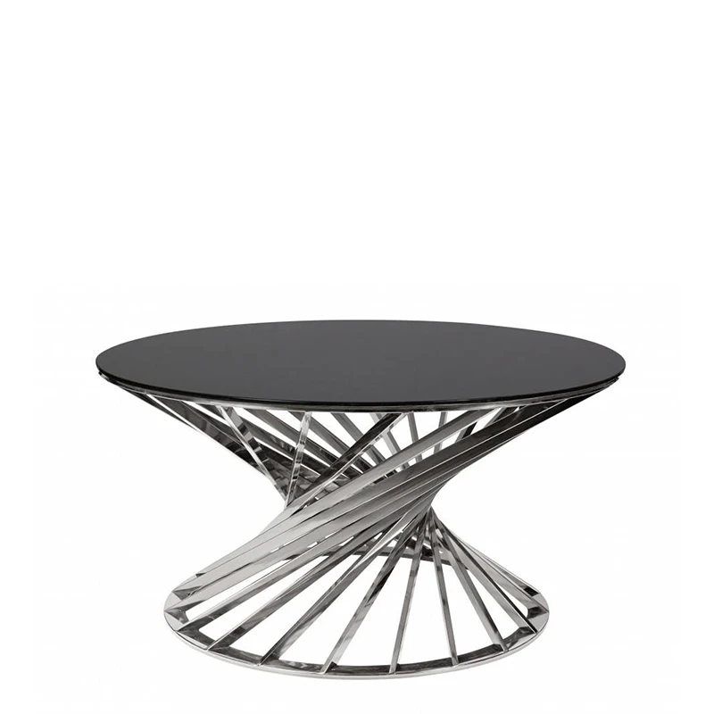 2024 modern luxury living room furniture glass and stainless steel coffee table round glass top center table for home decor