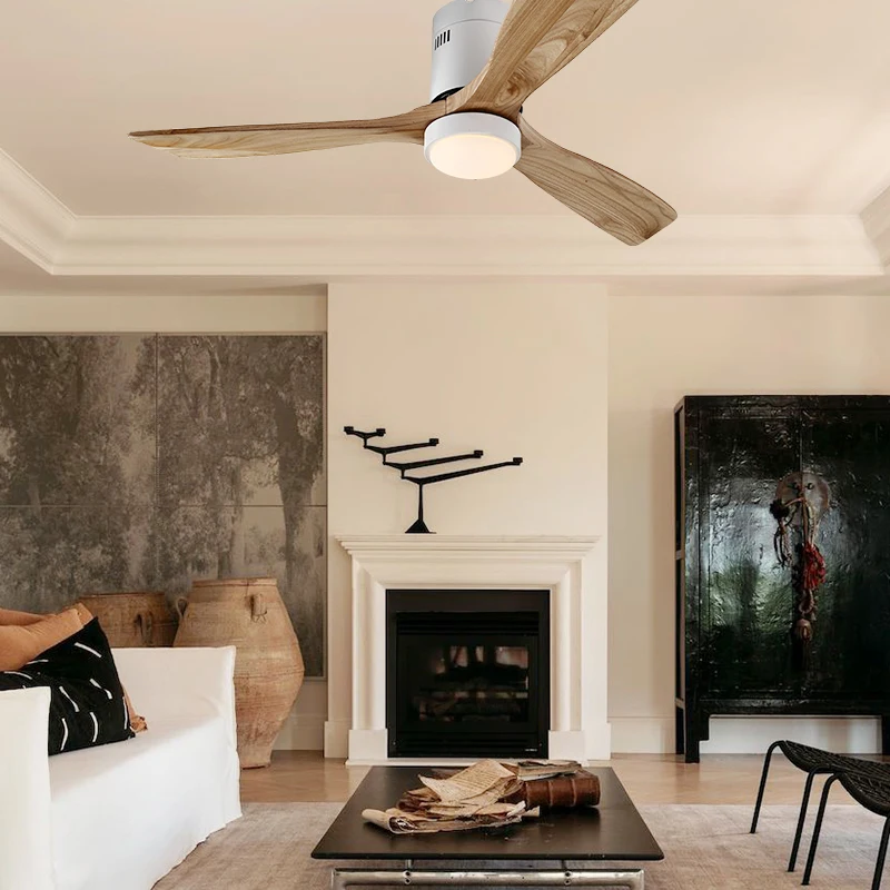 Quick dispatch home appliance restaurant decorative 56 inches bldc motor 3 solid wood blades air ceiling fan with lamp
