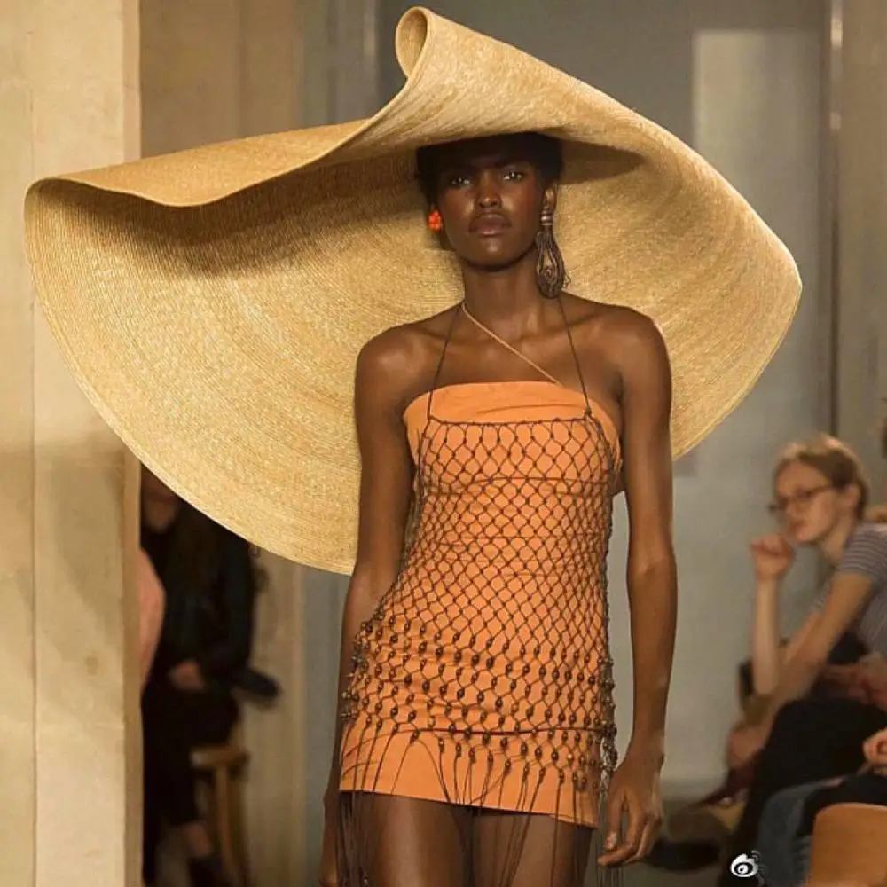 Шляпа JAKIJAYI женская Соломенная с широкими полями модный головной убор из пшеницы очень большой размер 80 см 100