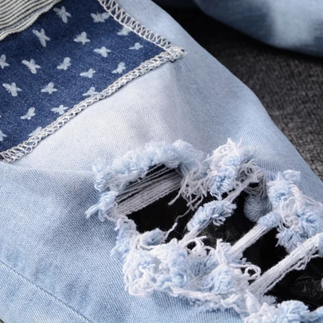 Color block patch ripped jeans men stock all sizes skinny stretch jeans men