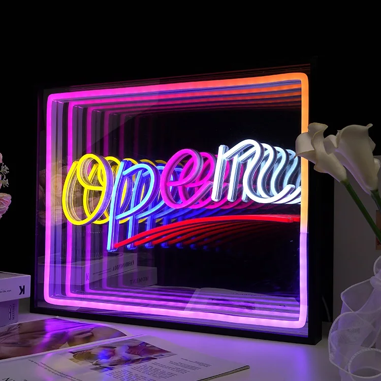Divatla оптовая продажа открытое зеркало бесконечности Пользовательский логотип для украшения стен светодиодное 3D неоновое коммерческое