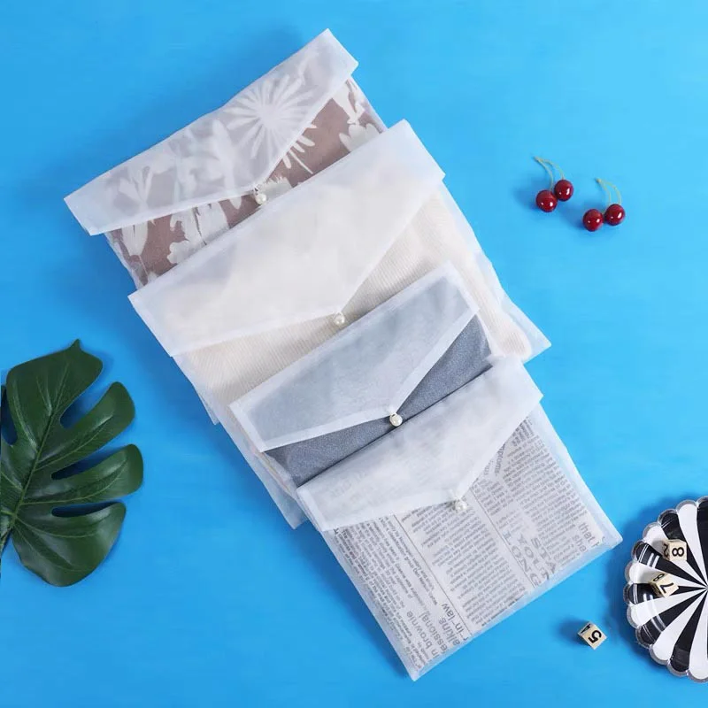 Custom Envelope Organza Garment Package Pouch with Snap Closure White Color Custom Envelope Organza bag with Flap