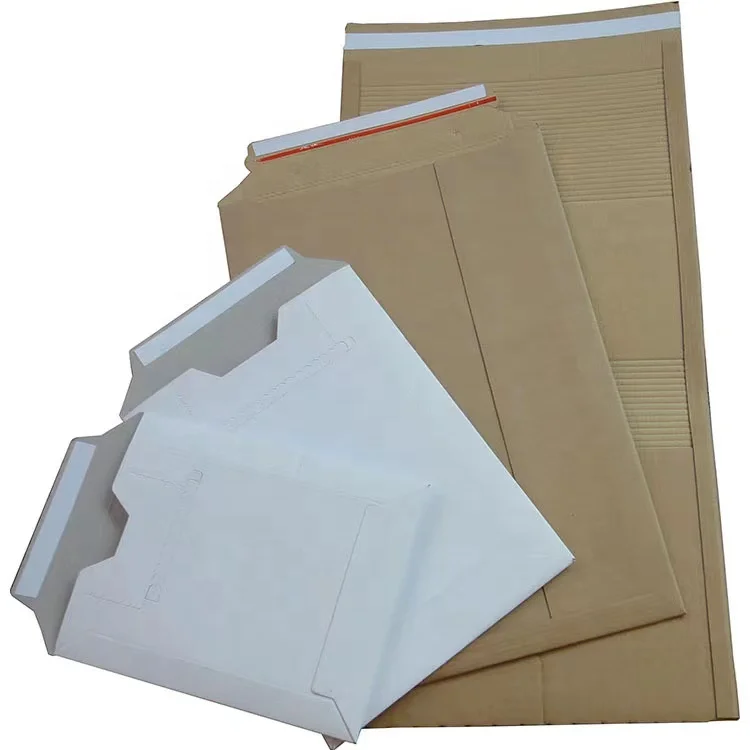 Custom Print Sturdy Customized document paper bag White Shipping Paper Envelopes Rigid Flat Mailers