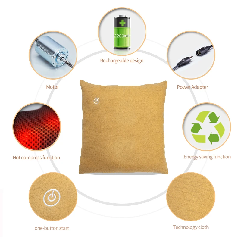 Electric Heating Neck Back Kneading Body Massager Pillow Cushion Home and Car Shiatsu Massage Pillow