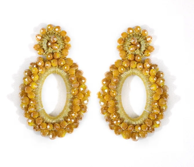 Wholesale New Bohemian Earrings Hoop Earrings Crystal Faceted Beads Handmade Long Earrings