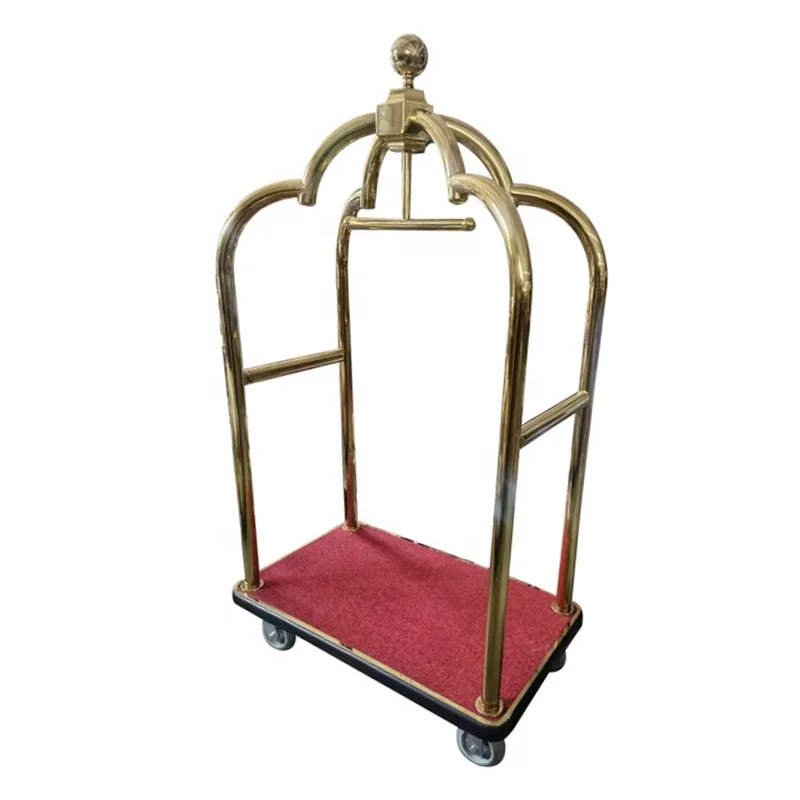 Hospitality Supplies Golden Steel Bird Cage Luggage Carrier Trolley Hotel Bellman Crown Luggage Cart