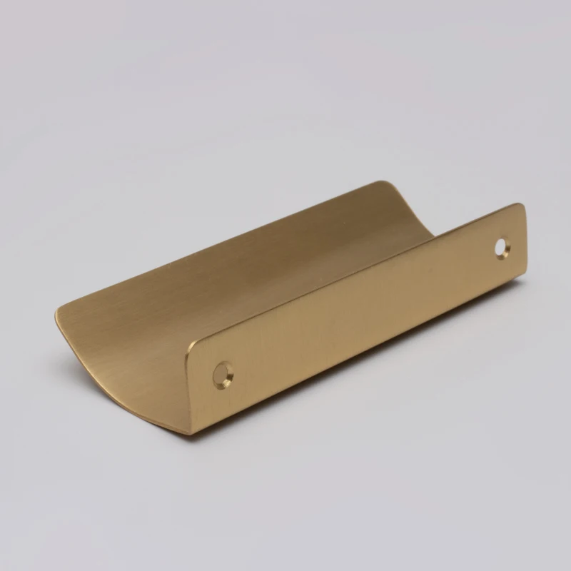Side-mounted invisible edge banding curved brass handles Copper Furniture Handles  luxury cabinets Wardrobe drawer door handles
