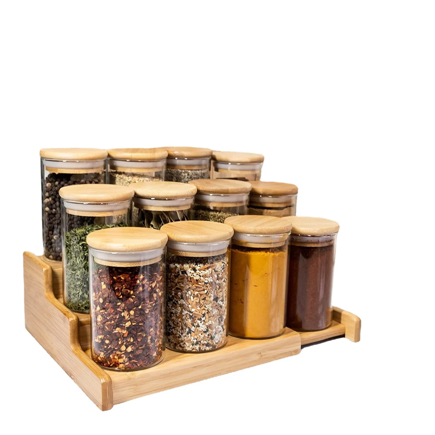 Kitchen High Quality Storage Glass Spice Jar with Bamboo Lids