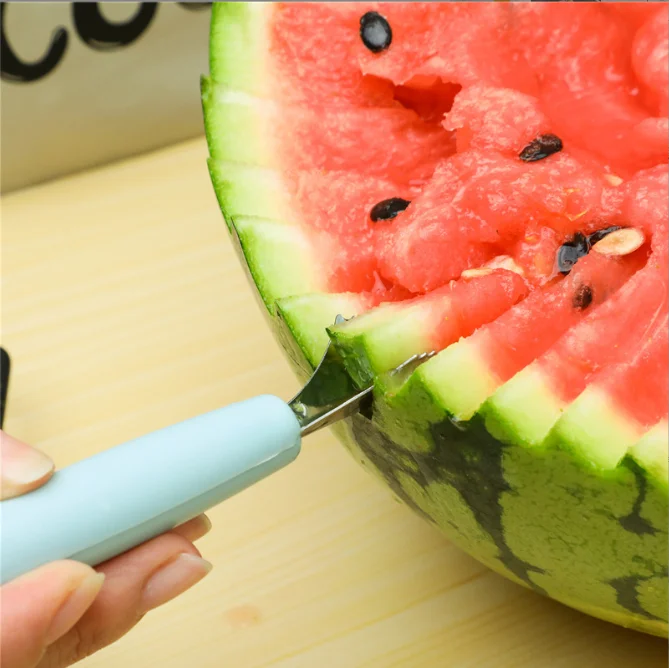 Multifunctional Watermelon Ice Cream Digger Double-ended Stainless Steel Corrugated Carving Knife Fruit Platter