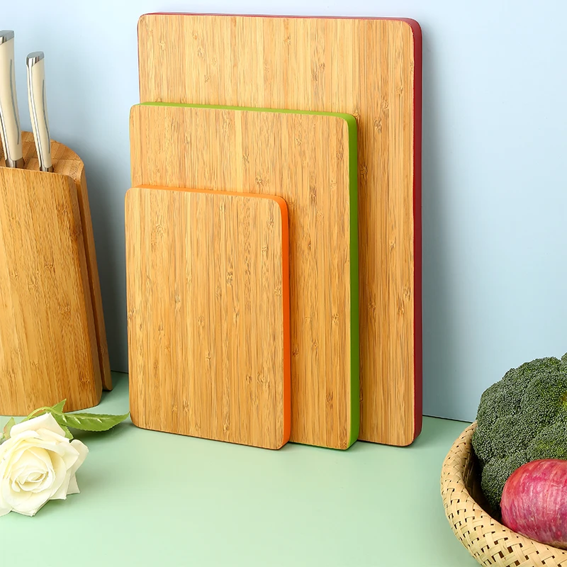 Wholesale meat vegetable bamboo chopping block cutting board set with color edge