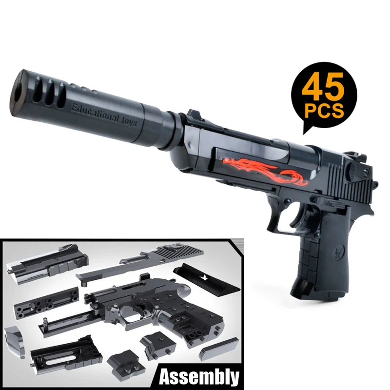 Building Blocks Pistol Rifle Diy 3d Miniature Model Plastic Gift  Assembly pistol Toy Gun for Boy Kid with Building Instruction