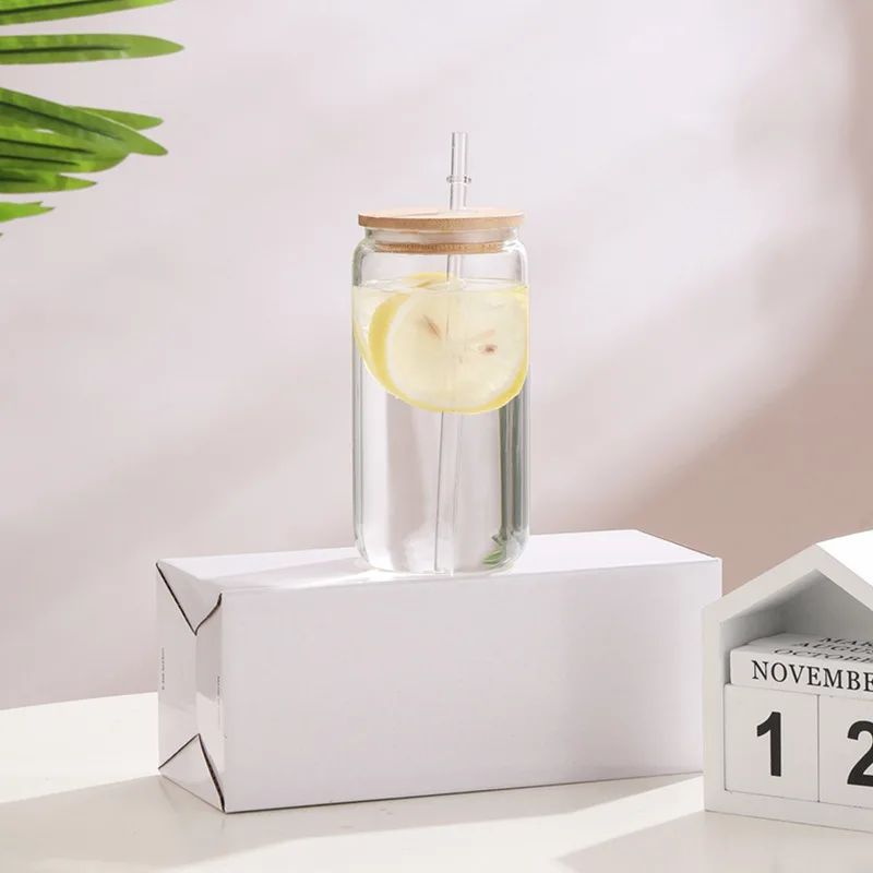 Wholesale Sublimation Beer Can Shaped Glass Cup Frosted Glass Sublimation Tumbler With Straw