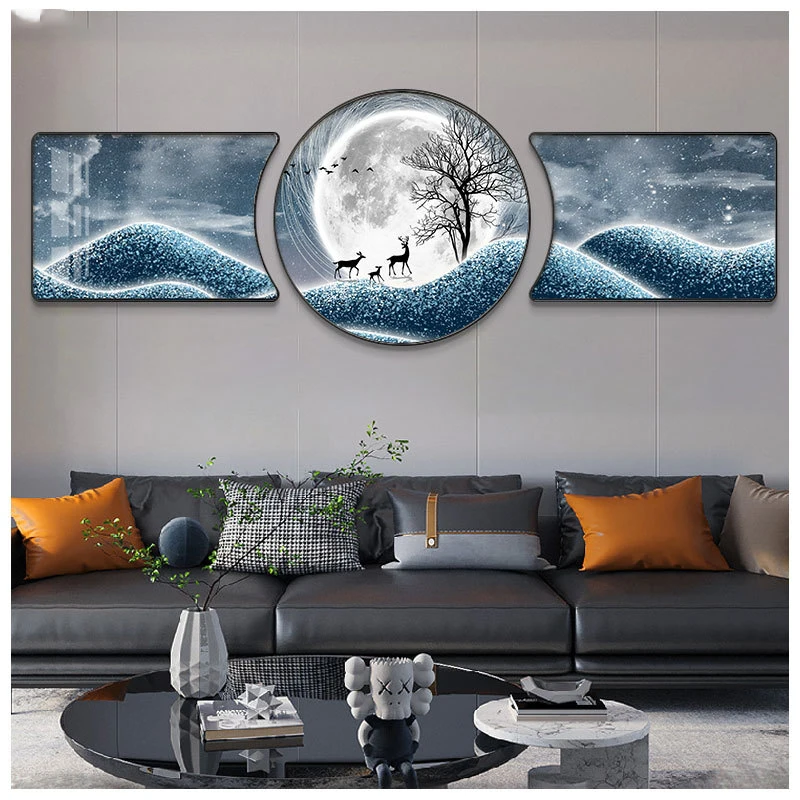 Modern American Abstract Decorative Painting Gold Lucky Deer Fashion Crystal Porcelain Painting