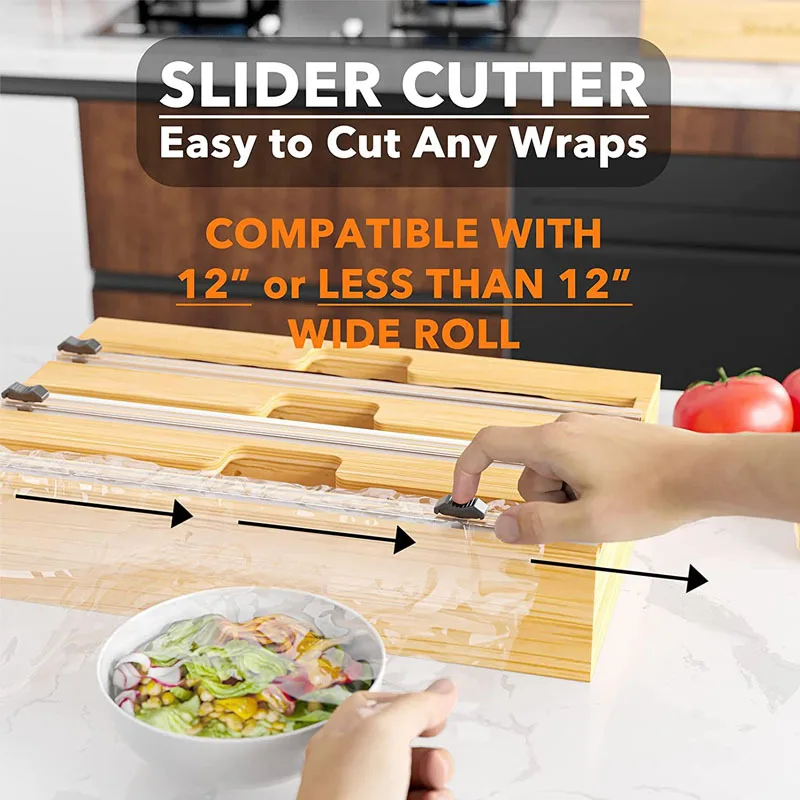 Custom Wooden Foil Dispenser 3 In 1 Bamboo Foil And Plastic Wrap Organizer For Kitchen Aluminum Foil Wrap Dispenser Wall Mount