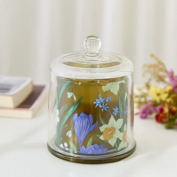 Customized Color Glass Bell Cover Empty Candle Jars with Dome Lid Three-dimensional dried flower candle with glass cover