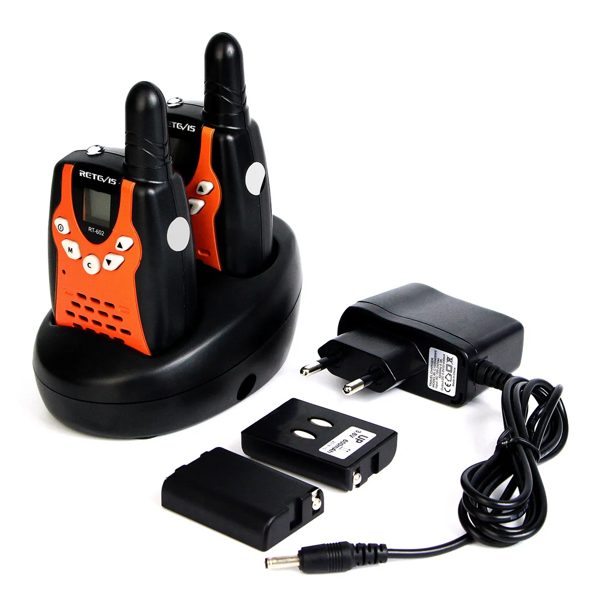 A pair Orange UHF 0.5W 8CH PMR 446MHz Children walkie talkies for kids With Charging base station Retevis RT602