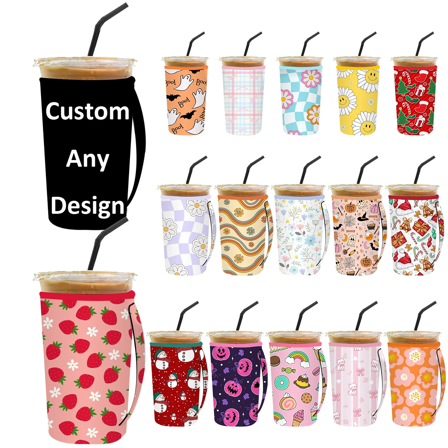 Logo Print Insulated Hot Iced Coffee Sleeve Holder Reusable Custom Neoprene Coffee Cup Sleeve